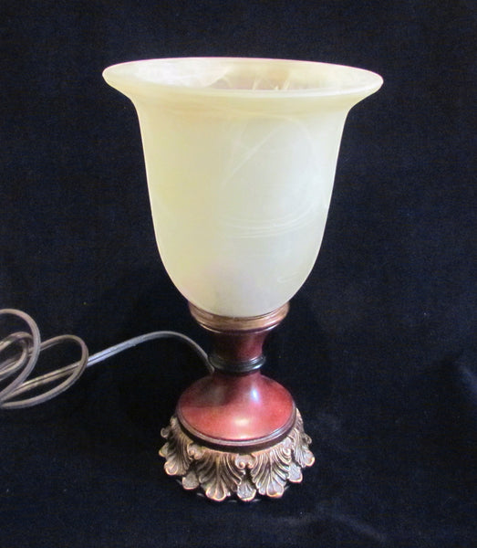 Vintage Style Table Lamp Wooden Base Frosted Glass Shade Working