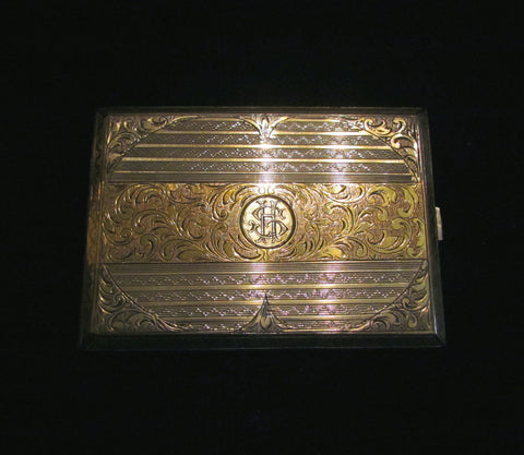 1930's Sterling Silver Cigarette Case 24Kt Gold Inlay German Business Card Case Credit Card Holder