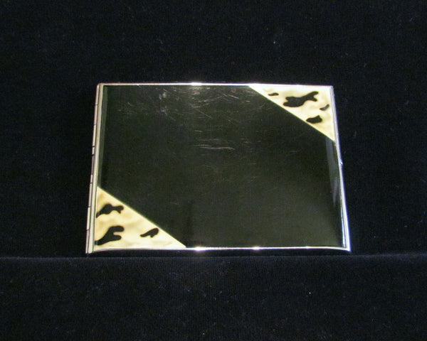 1930s Enamel Cigarette Case Golden Wheel Business Card Case Credit Card Holder Nickel Silver