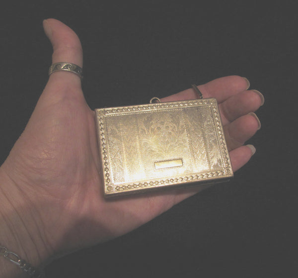 Victorian Silver Compact Purse Antique Wristlet Purse Etched Engine Turned Design