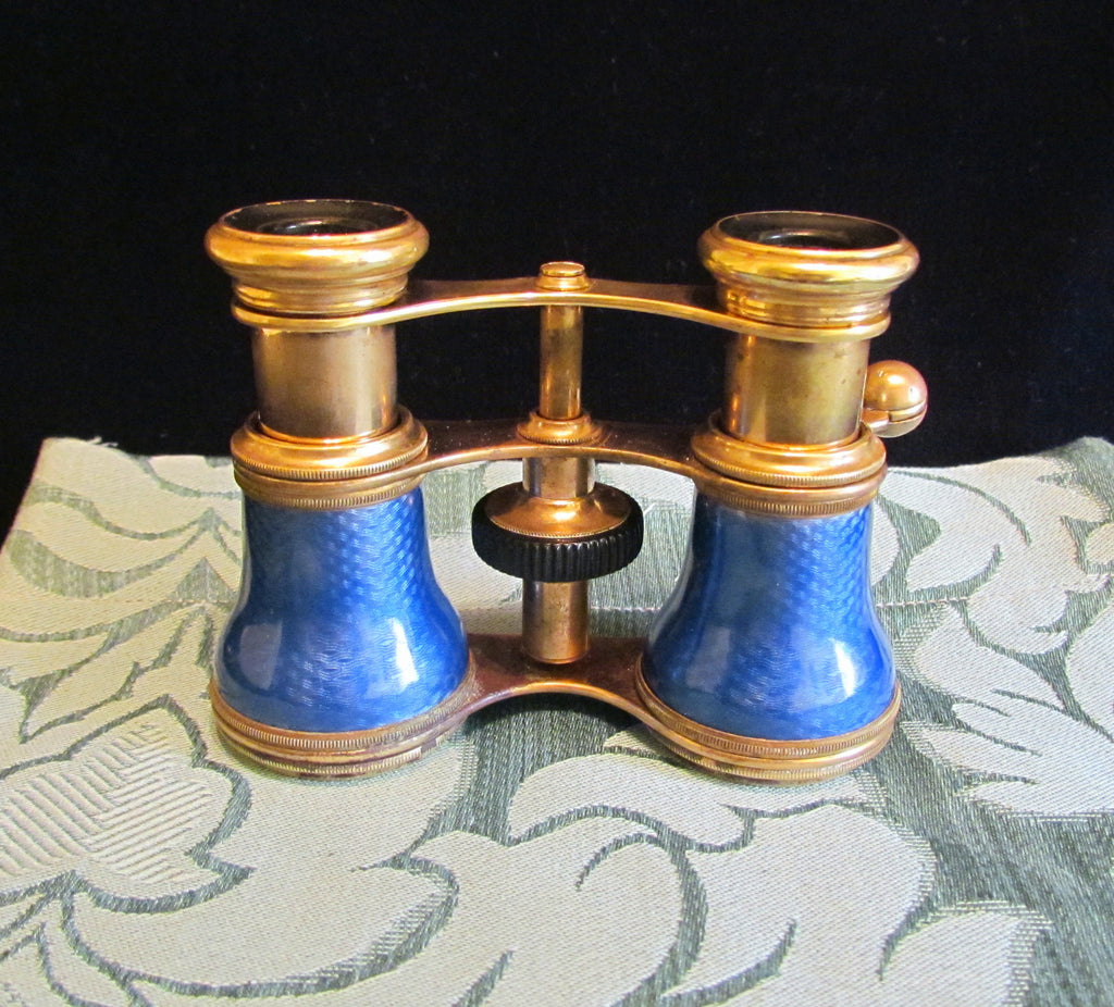 Antique Guilloche Opera Glasses 1800s Theater Glasses Rare Blue Enamel Binoculars