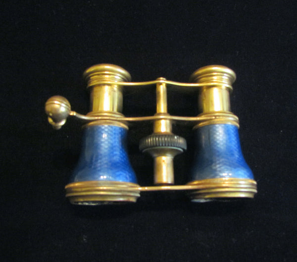 Antique Guilloche Opera Glasses 1800s Theater Glasses Rare Blue Enamel Binoculars