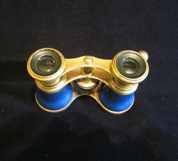 Antique Guilloche Opera Glasses 1800s Theater Glasses Rare Blue Enamel Binoculars