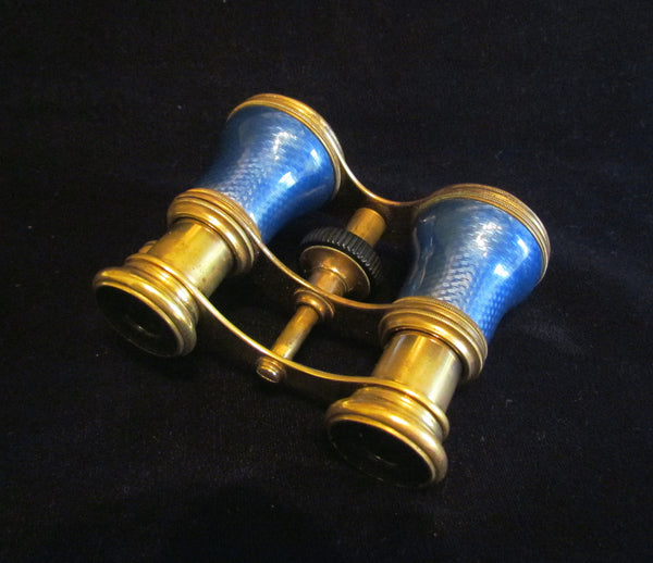 Antique Guilloche Opera Glasses 1800s Theater Glasses Rare Blue Enamel Binoculars