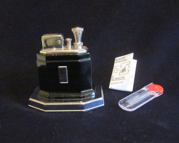 Ronson Touch Tip Lighter 1930s Octette Table Lighter Art Deco Black Enamel Excellent Working Lighter