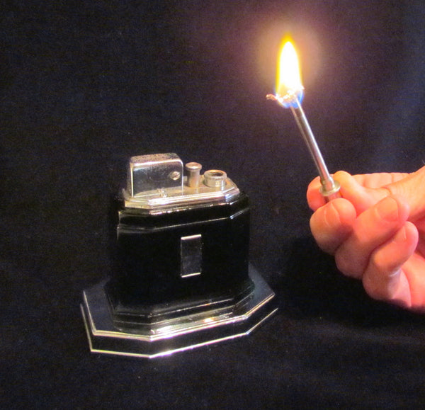 Ronson Touch Tip Lighter 1930s Octette Table Lighter Art Deco Black Enamel Excellent Working Lighter