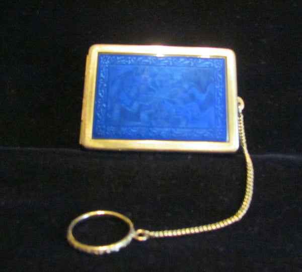 Karess Woodworth Guilloche Compact Purse Cobalt Blue Enamel Rare