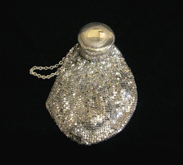 Whiting Davis Silver Mesh Gate Top Purse Vintage Beggars Bag Wedding Purse Accordion Bridal Bag Art Deco Evening Bag