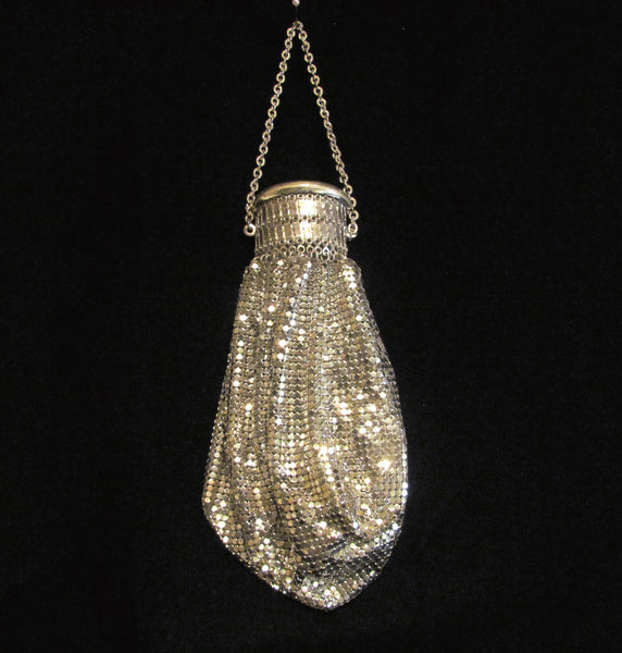 Whiting Davis Silver Mesh Gate Top Purse Vintage Beggars Bag Wedding Purse Accordion Bridal Bag Art Deco Evening Bag
