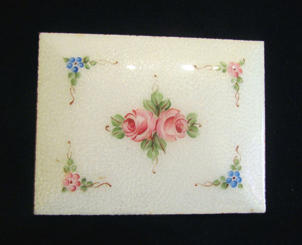 Evans Cigarette Case Lighter Set Guilloche Enamel 1950s Floral Set Fits 100s Excellent Working Condition