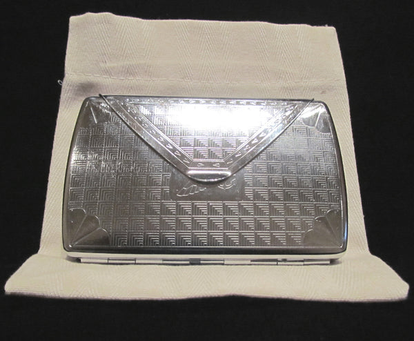 Silver Compact Purse Envelope Mirrored Card Case Fits 100's Cigarettes Business or Credit Cards Excellent Condition