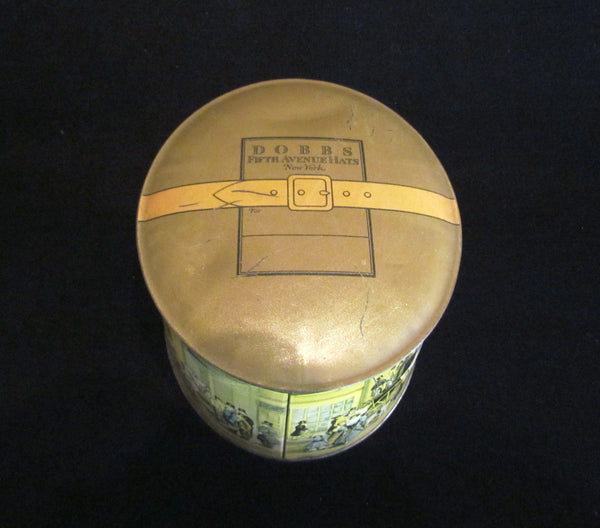 Vintage Victorian Tin Dobbs Fifth Avenue Hats Storage Powder Tin