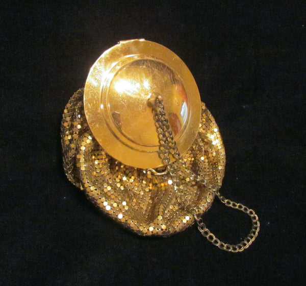 1930s Gold Mesh Compact Wristlet Purse Mirror Lid Wedding Purse Bridal Bag