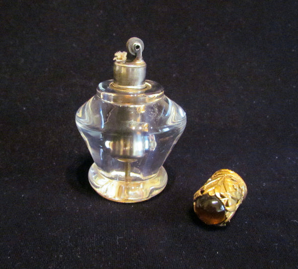 Vintage Table Lighter 1940s STRIKALITE Depression Glass Amber Jewel Cigarette Lighter EXCELLENT WORKING