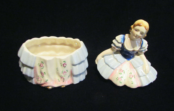 Victorian Porcelain Powder Jar Victorian Figural Lady Powder Box Occupied Japan