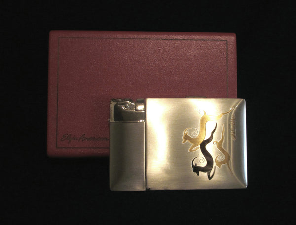 1940's Lite-O-Matic Gazelle Cigarette Case Elgin American Original Box Stunning Working Case Lighter