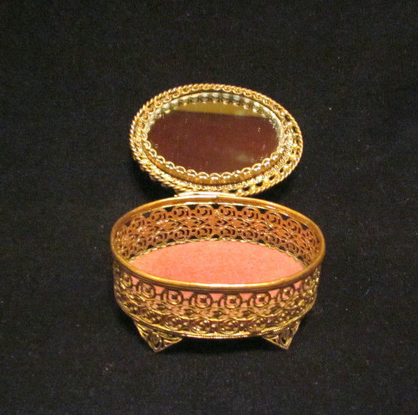 Vintage Filigree Jeweled Trinket or Jewelry Box