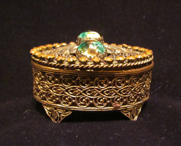 Vintage Filigree Jeweled Trinket or Jewelry Box