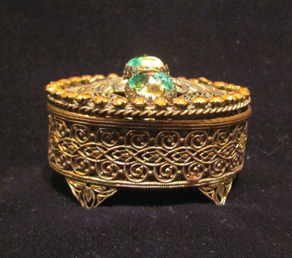 Vintage Filigree Jeweled Trinket or Jewelry Box