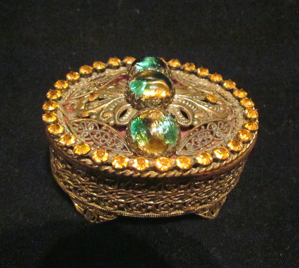 Vintage Filigree Jeweled Trinket or Jewelry Box