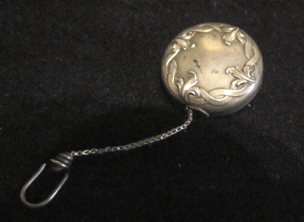 Victorian Ketcham & McDougall Sterling Silver Retractable Chain Eyeglass Holder Button Brooch or Pin