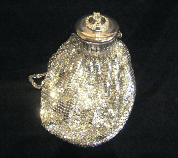 1920s Whiting Davis Rhinestone Silver Gate Top Purse Silver Mesh Gatetop Handbag Beggars Bag Accordion Purse Art Deco Purse Bridal Bag