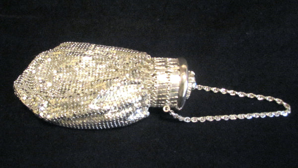 1920s Whiting Davis Rhinestone Silver Gate Top Purse Silver Mesh Gatetop Handbag Beggars Bag Accordion Purse Art Deco Purse Bridal Bag