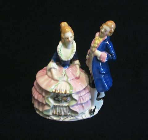 1940s Victorian Powder Jar Courting Figural Powder Box Japan