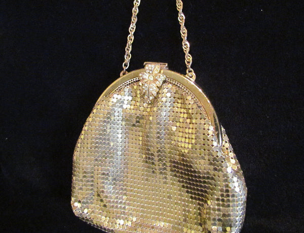 Gold Mesh Rhinestone Purse 1930s Formal Evening Purse Bridal Bag Unused