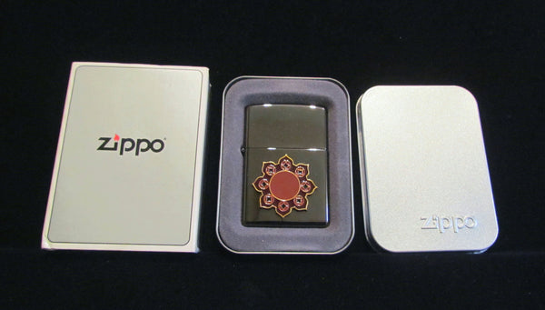 Vintage Zippo Bronze Lighter USA Sealed Unused Pocket Lighter In Original Metal Case Red Enamel Accents Unique