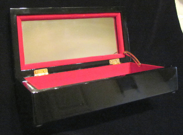 Red And Black Lacquer Jewelry Box Asian Enamel Mother Of Pearl Inlay Vanity Box Trinket Box