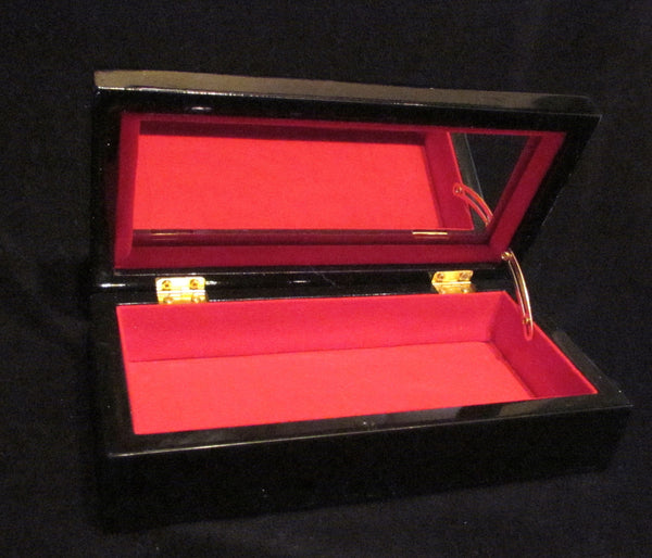 Red And Black Lacquer Jewelry Box Asian Enamel Mother Of Pearl Inlay Vanity Box Trinket Box