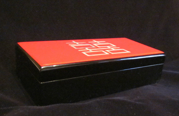 Red And Black Lacquer Jewelry Box Asian Enamel Mother Of Pearl Inlay Vanity Box Trinket Box