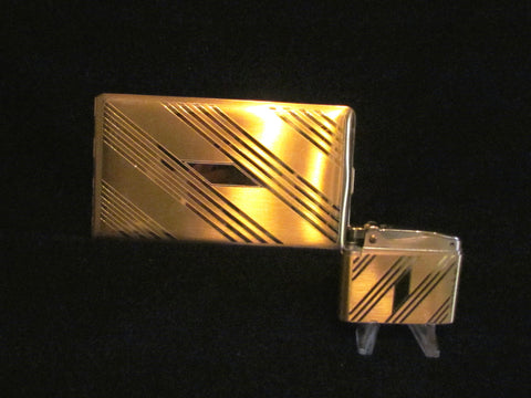 Gold Elgin Cigarette Case And Matching Working Lighter Excellent Condition