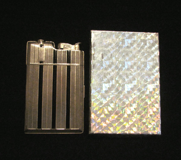 Evans Cigarette Case Lighter Vintage Silver Banner Case Light Art Deco 1940's Working