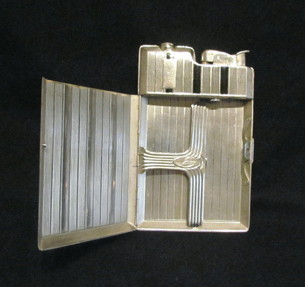 Evans Cigarette Case Lighter Vintage Silver Banner Case Light Art Deco 1940's Working