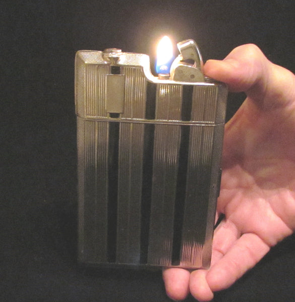 Evans Cigarette Case Lighter Vintage Silver Banner Case Light Art Deco 1940's Working