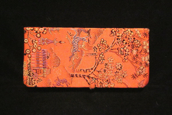 Asian Enamel Comb And Mirror Set With Silk Case Bird Motif