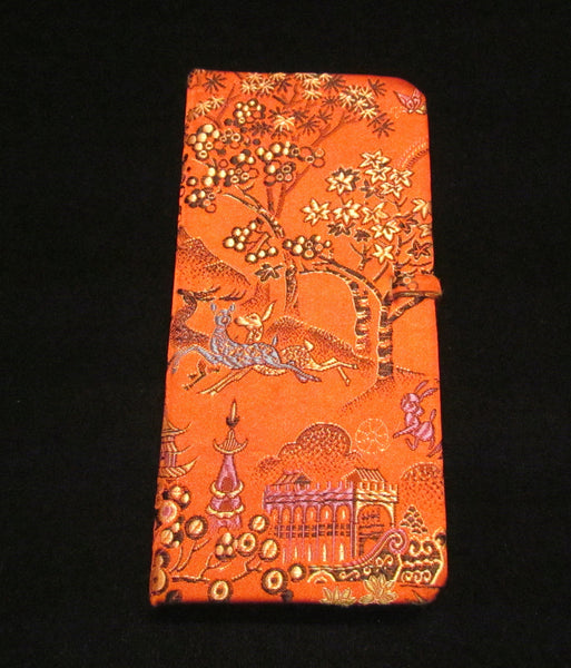 Asian Enamel Comb And Mirror Set With Silk Case Bird Motif