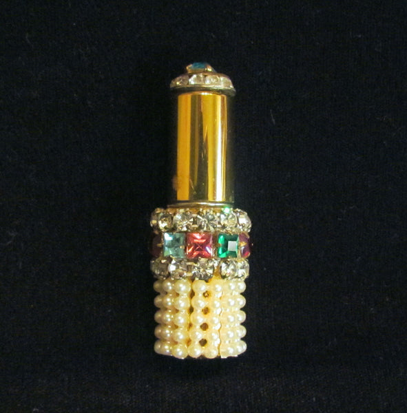 Rhinestone Gold Lighter Ladies Lipstick Style Working Pocket Or Purse Lighter Hy-Glo USA