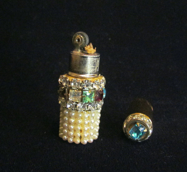 Rhinestone Gold Lighter Ladies Lipstick Style Working Pocket Or Purse Lighter Hy-Glo USA