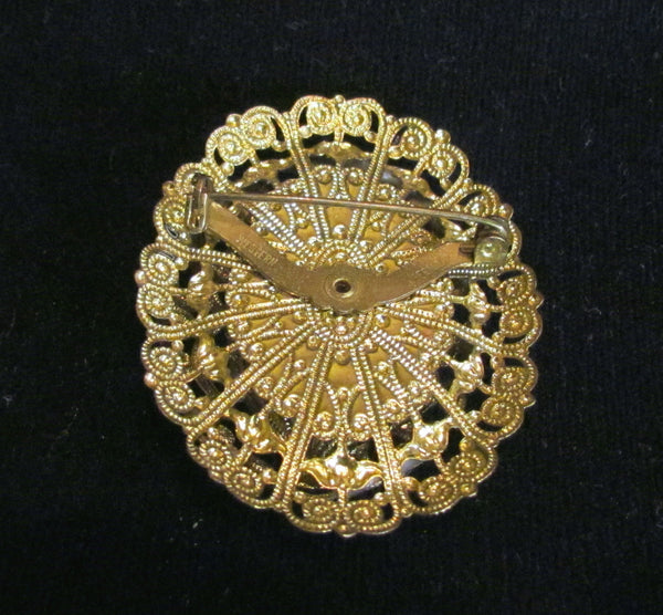 Victorian Cameo Gold Filigree Brooch Portrait Pin 1940's Western Germany