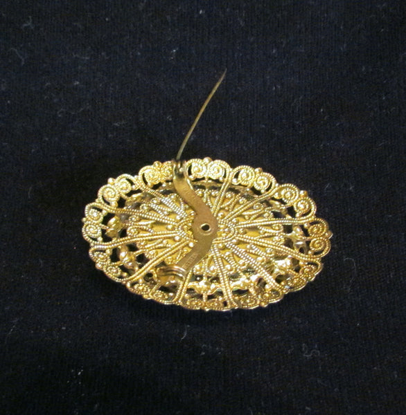 Victorian Cameo Gold Filigree Brooch Portrait Pin 1940's Western Germany