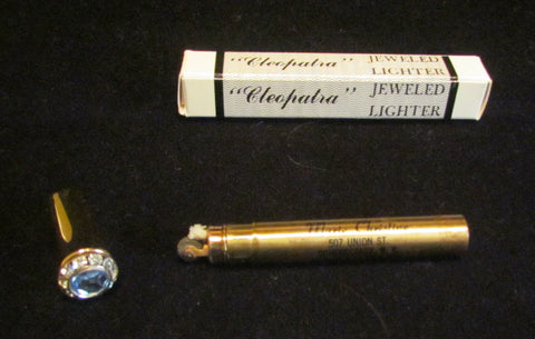 Gold Rhinestone Lighter Ladies Lipstick Lighter Vintage Cleopatra Jeweled Tube Lighter In Original Box