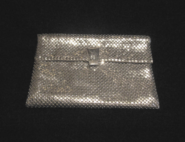 1930s Whiting Davis Silver Mesh Clutch Purse Vintage Envelope Style Formal Purse