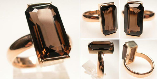 14Kt Gold Ring 13.9ct Smoky Quartz Ring High Fashion Bruce Magnotti Cocktail Ring Fine Jewelry Size 7 3/4
