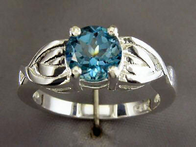 London Blue Topaz Sterling Silver 1.75 Carat Round Cut Ring  Size 8