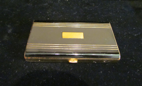 Hudnut Black Enamel Compact Art Deco Gold Powder Makeup Compact 1930s