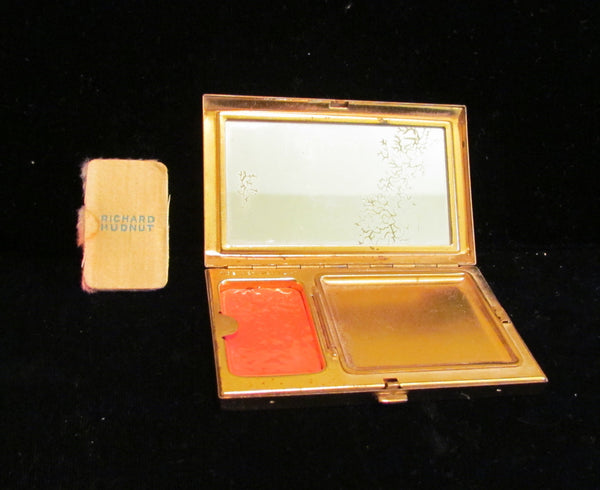 Hudnut Black Enamel Compact Art Deco Gold Powder Makeup Compact 1930s