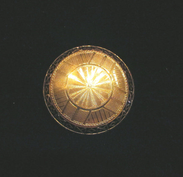 1930s Blue Guilloche Compact Gold Gilt Powder Rouge Mirror Compact Unused Excellent Condition